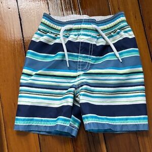 Old Navy Blue and Green Striped Kids Swim Shorts